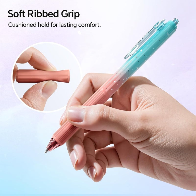 WRITECH Gel Pens Fine Point: Blue Ink 0.7mm Retractable 4ct Smooth Writing with Aesthetic Gradient Color Barrel for Journaling Note Taking Silent Click No Smear Nebula Pen Set - Image 4